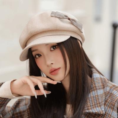 Wool Bow Beret Warm Octagonal Cap Fashion Newsboy Hat Girls