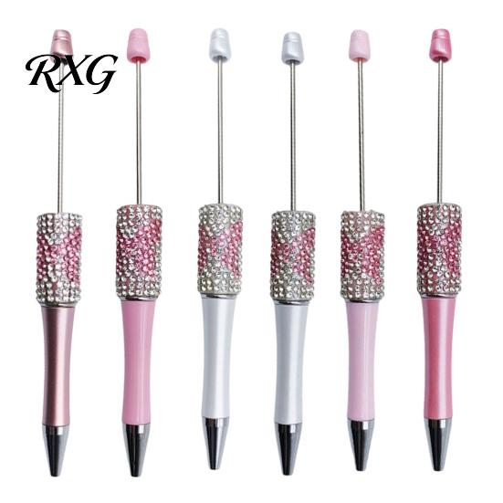 Sparkly Bow Pen Diamond Beadable Pens, Bling Rhinestone Beaded DIY Plastic Bead Pen, Crystal Stylish Desk Accessory Shaft Black Ink Ballpoint Pens for