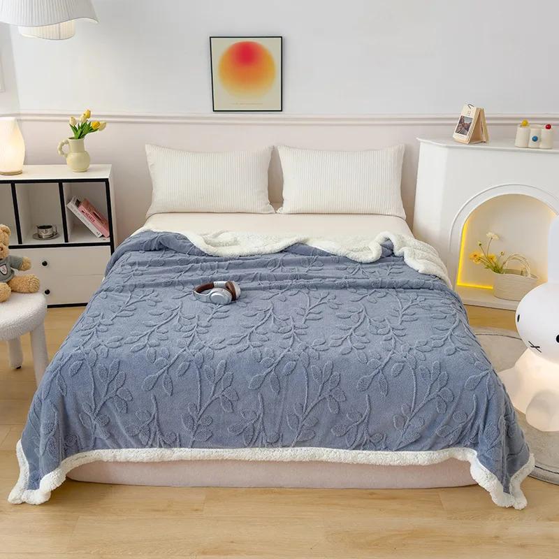 Plant Leaves Pattern Jacquard Blanket Flannel Cozy Comfortable Super Soft Warm Bed Blankets Winter Home Sofa Chair Throw Blanket