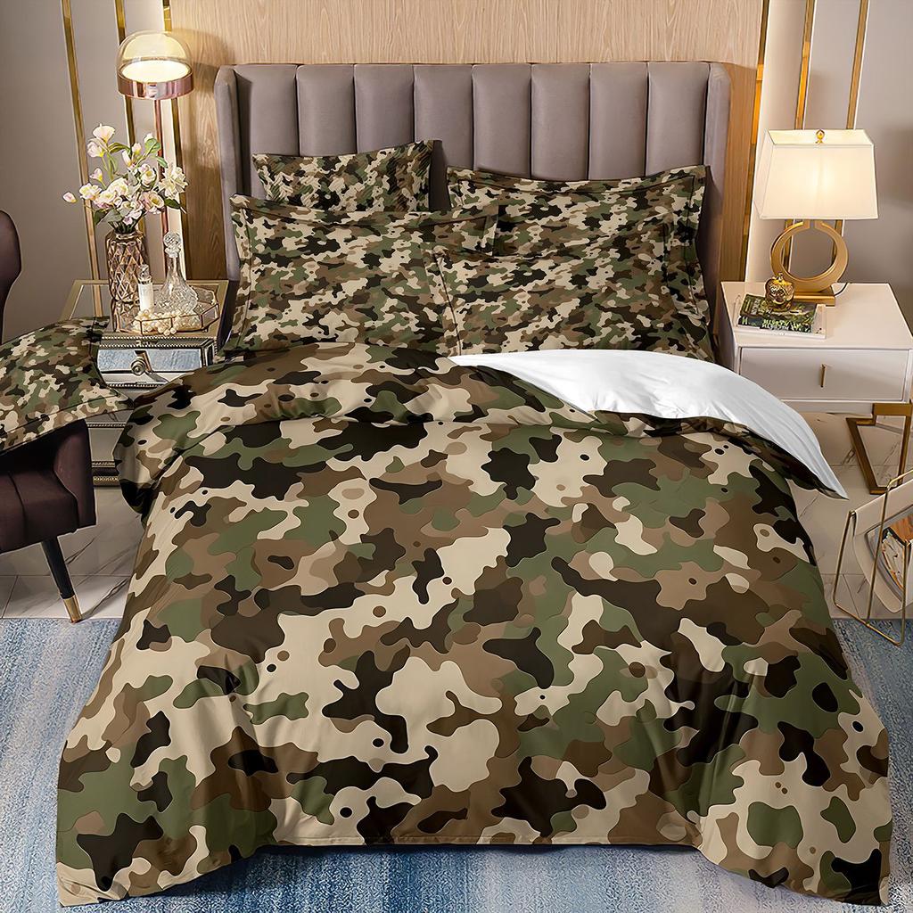 3D Three-Piece Camouflage Striped Quilt Cover Sheet Kit
