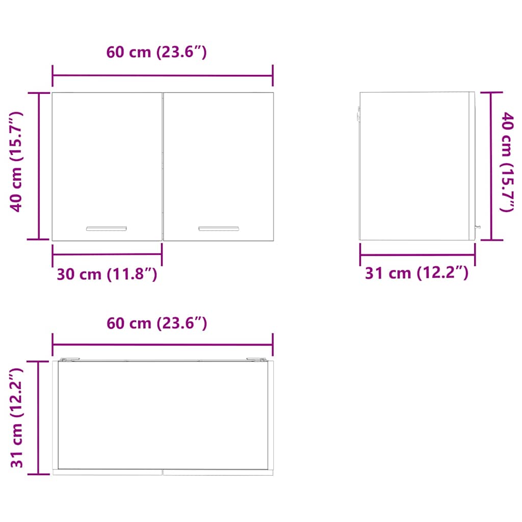 Wall Mounted Cabinet with Door 2 pcs Concrete Grey and White 60 x 31 x 40 cm