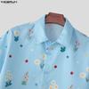 INCERUN Oversized Men Turn-down Collar Dropped Shoulder Button Up Print Casual Cropped Shirts