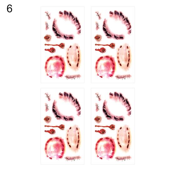 

4 шт. шрамы временные татуировки наклейки ужасный пот переводные татуировки устойчивые водонепроницаемые реалистичные кровотечения шовные наклейки для тела лица 6