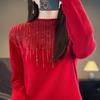 2024 Women's Zodiac Red Wool Sweater - Long Sleeve, Round Neck, Half High Neck