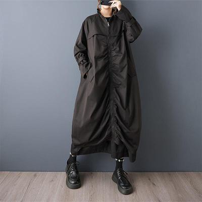 Long Sleeve Oversized Cotton Vintage Black Casual Loose Autumn Spring Winter Trench Coat for Women Outerwear