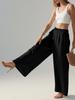 Women's Flowy Linen Wide-Leg Pants - Summer Beach Travel Wear with Elastic Waist & Pockets