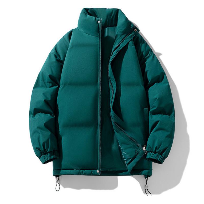 Men's Winter Cotton Jacket: Thickened, Loose, Trendy Stand-Up Collar Outerwear, Versatile Solid Color for Couples.