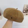 Vintage versatile knitted striped letter label beret female autumn and winter advanced painter hat showing face small pumpkin hat tide