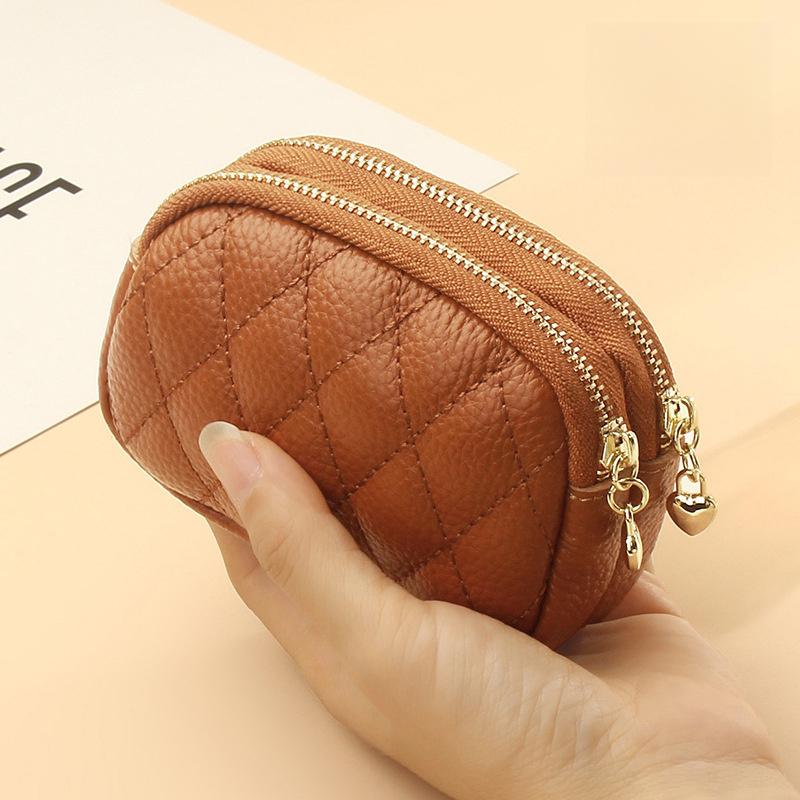 New PU Leather Rhombus Small Wallet Mini Coin Change Bag Double Zipper Storage Change Bag