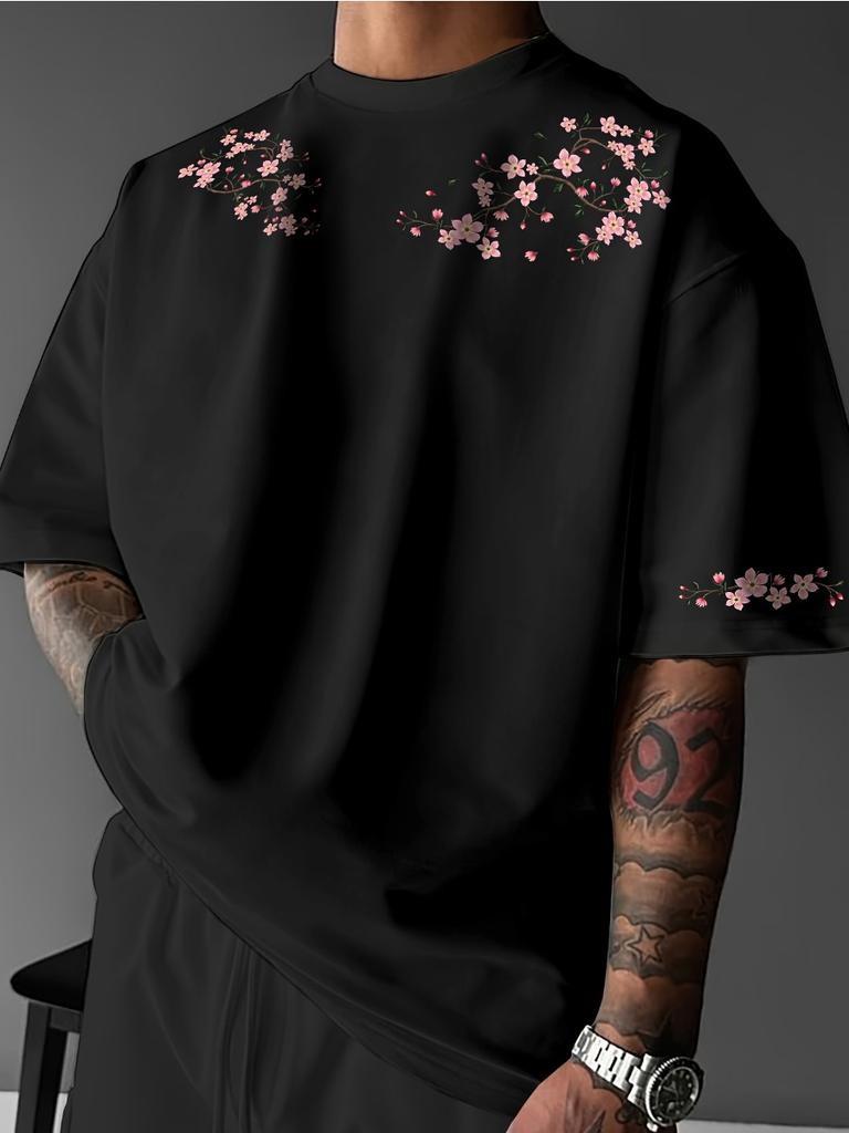 The New Men's T-shirt for the Summer Features a Casual Fashionable Comfortable and Breathable 3D Flower Pattern Print