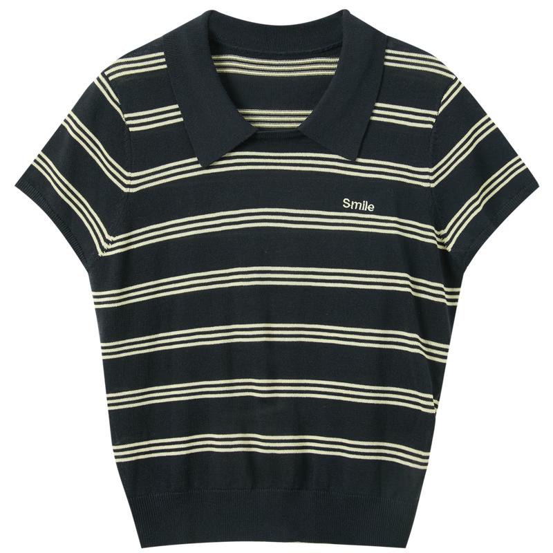 

Женский поло-топ в полоску из смесовой ткани лиоцелл S