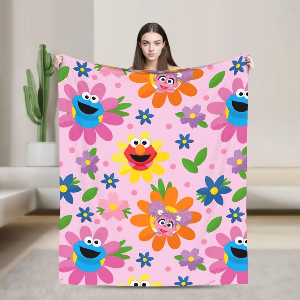 Super Warm Blanket Airplane Travel Zoe and Rosita on Yellow Bedding Throws S-Sesames Streets Flannel Bedspread For Couch Bed