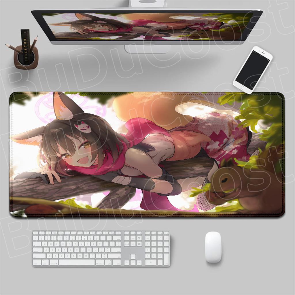 E-sport Gamer Tabletop Rug Office Accessories XXL Notebook Keyboard Mouse Mat Blue Archive Kuda Izuna Anime Girl Mauspad 90x40cm