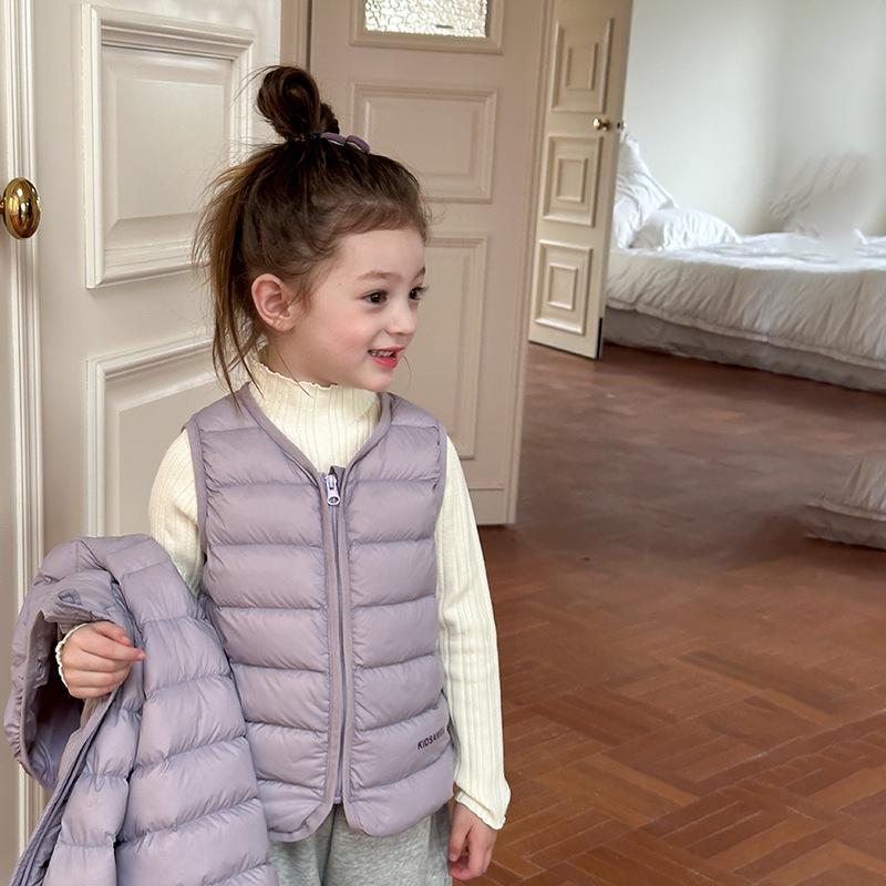 Lightweight Down Jacket for Boys and Girls In Winter with White Duck Down Lining Vest Coat