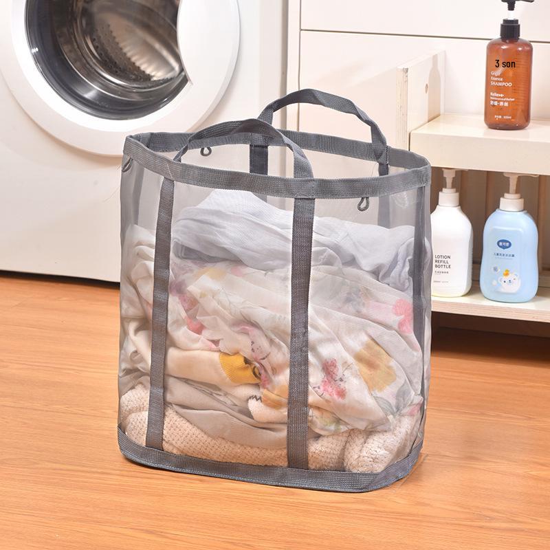 Portable Foldable Wall-Mounted Laundry Hamper: Large Capacity Mesh Basket for Bathroom Storage