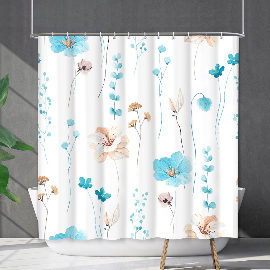 Shower Curtain Waterproof And Mildew-Proof 3D Digital Printing Plant Printing Shower Curtain Child Bathroom Partition Curtain