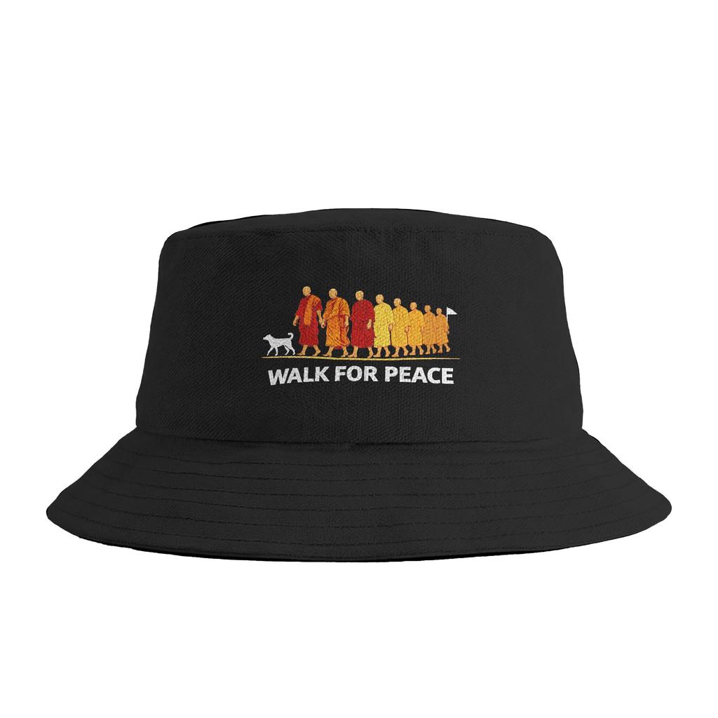 Couple Peace Minimalist Zen Art Walk For Peace Monks With Aloka Dog Bucket Hat Foldable Fisherman Hats Summer Classic Caps
