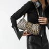Fransk Stil Underarmsveske for Kvinner Brun Svart Leopard Håndveske Clutchveske Dame Vintage PU Lær Crossbody Vesker Allsidig