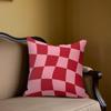 Pink Check Square Jacquard Pillow Cover for Sofa Office Waist Cushion Cover Home Decorative Pillowcase