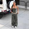 Ribbed Casual Tank Tops Woman Low-Neck Cross Strap Skinny Backless Navel Exposed Hot Girls High Street Style Classic Tops