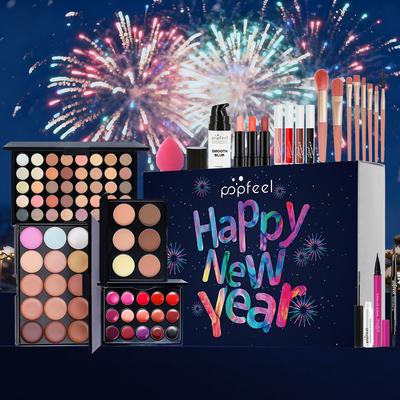 Coffret Cadeau Maquillage Complet - Kit Cosmétique Tout-en-Un pour les Fêtes pour Débutants avec Palette d'Ombres à Paupières, Rouges à Lèvres, Pinceaux et Base (Édition du Nouvel An)