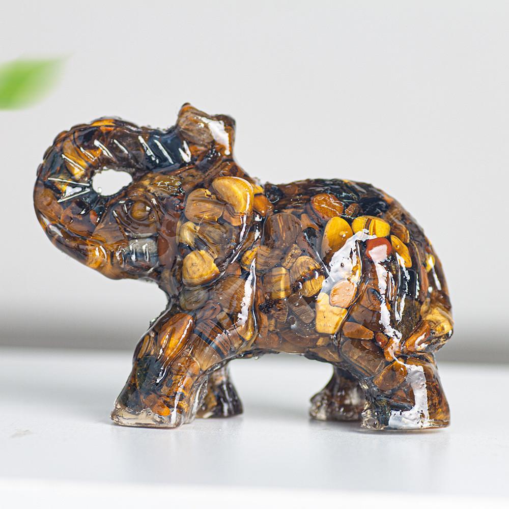 Crystal Elephant Resin Figurine With Semiprecious Stones For Office And Party Decoration