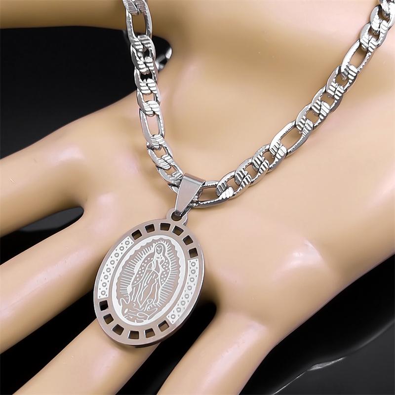 Virgin Mary Our Lady of Guadalupe Pendant Necklace for Men Stainless Steel Silver Color Catholicism Necklaces Jewelry Gifts