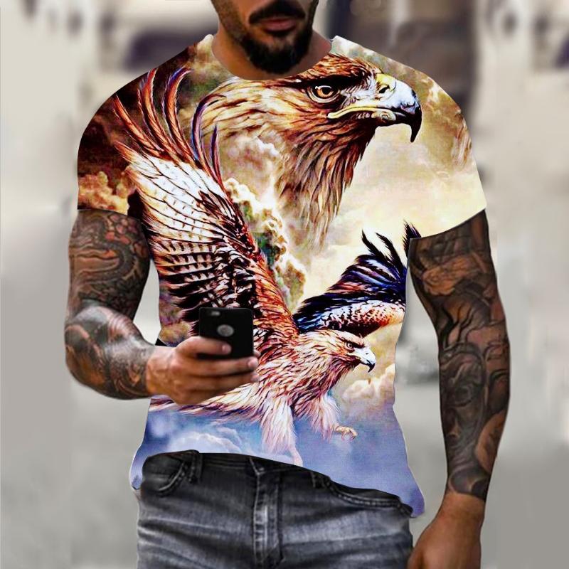 Harajuku Men's T-shirt Hip Hop Trend Street Casual Round Neck Short Sleeve Loose Top Fun 3D Animal Eagle Print T-shirt