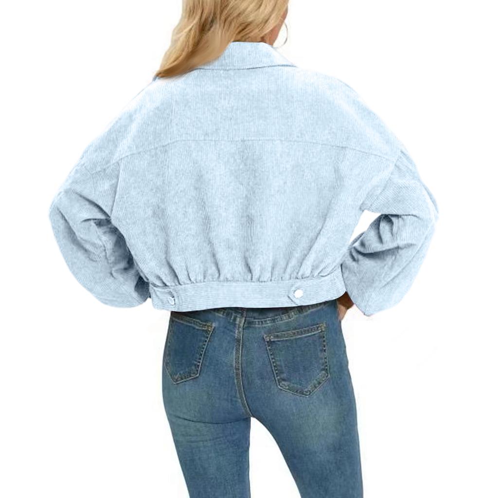 Women's Casual Lapel Corduroy Jacket Single Breasted Short Coat