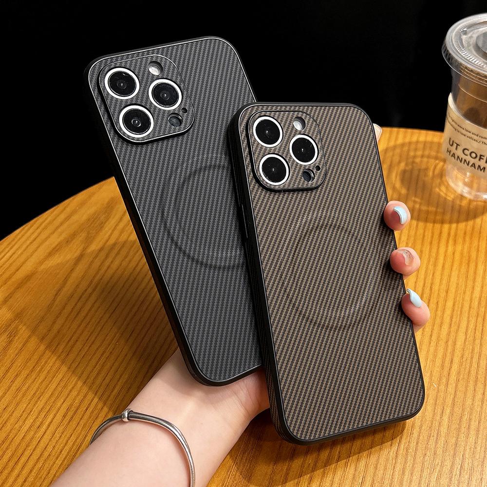 Magnetic Ultra Thin Carbon Fibre Pattern For Magsafe Wireless Charge Case For iPhone 15 11 12 13 14 Pro Max Plus Slim Hard Cover