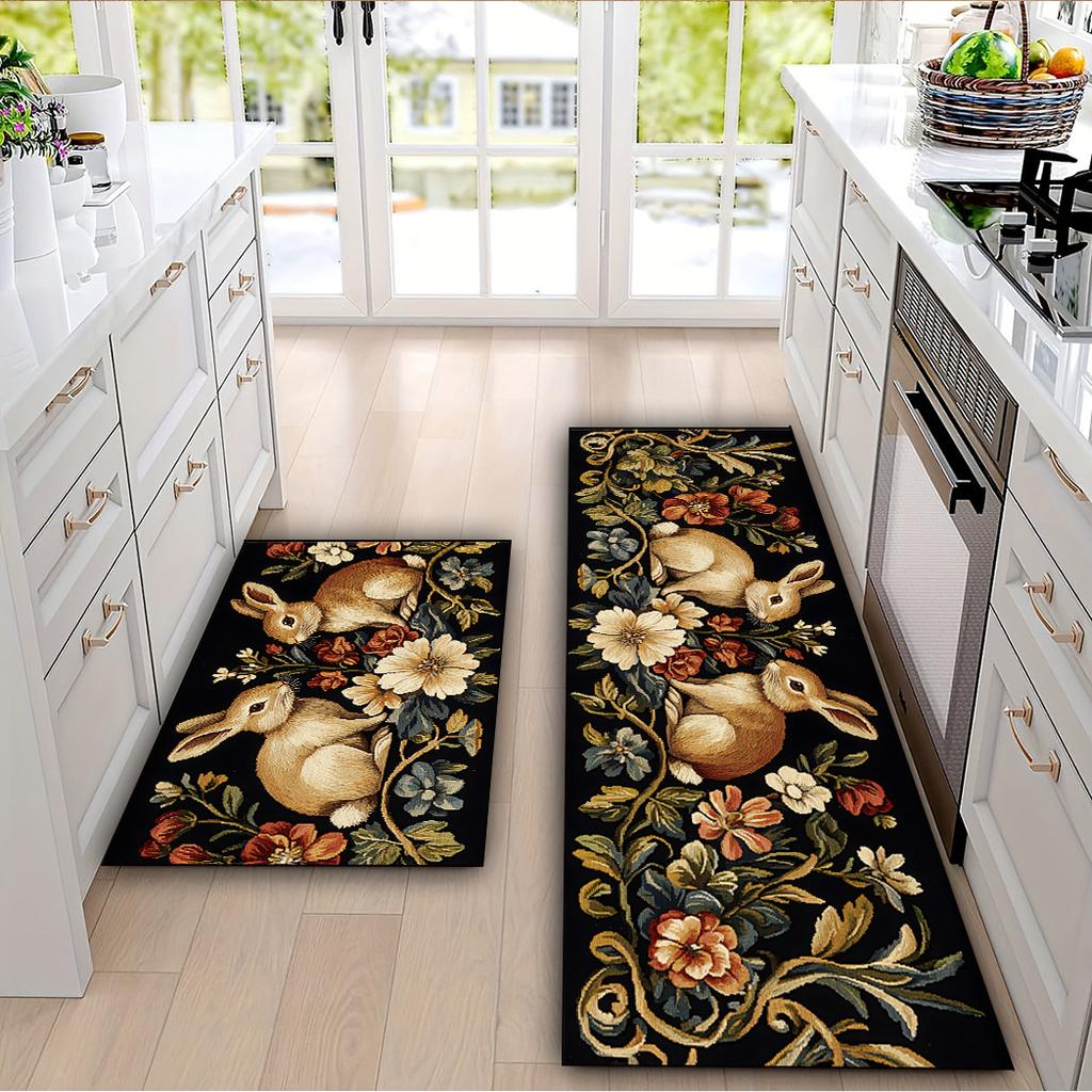 1Pcs Anti Fatigue Kitchen Rugs, Flowers and Plants  Print Waterproof Non-Slip Thick Cushioned Kitchen Mat Heavy Duty Comfort Standing Mat for Kitchen