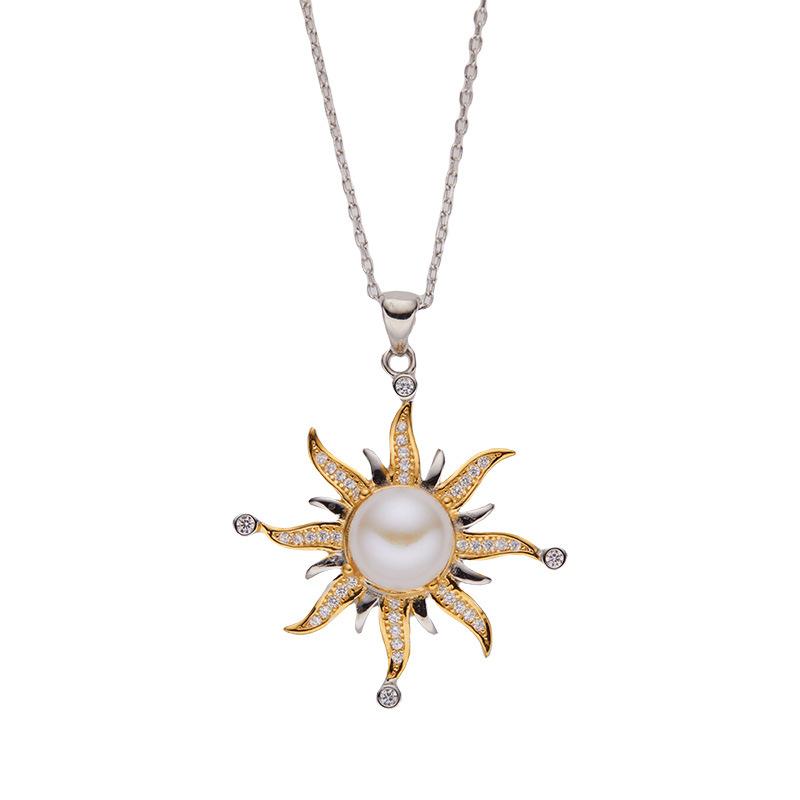Schmuck Ohrringe S925 Sterlingsilber Naturperlen Halskette Damen Persönlichkeit Mode Sonnenblumen Anhänger