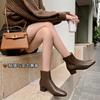 Leather Short Boots 2025 Autumn and Winter New Bare Boots Brown Thick Heel Rear Zipper Women's Leather Boots Foreign Trade Black Fashion Boots
