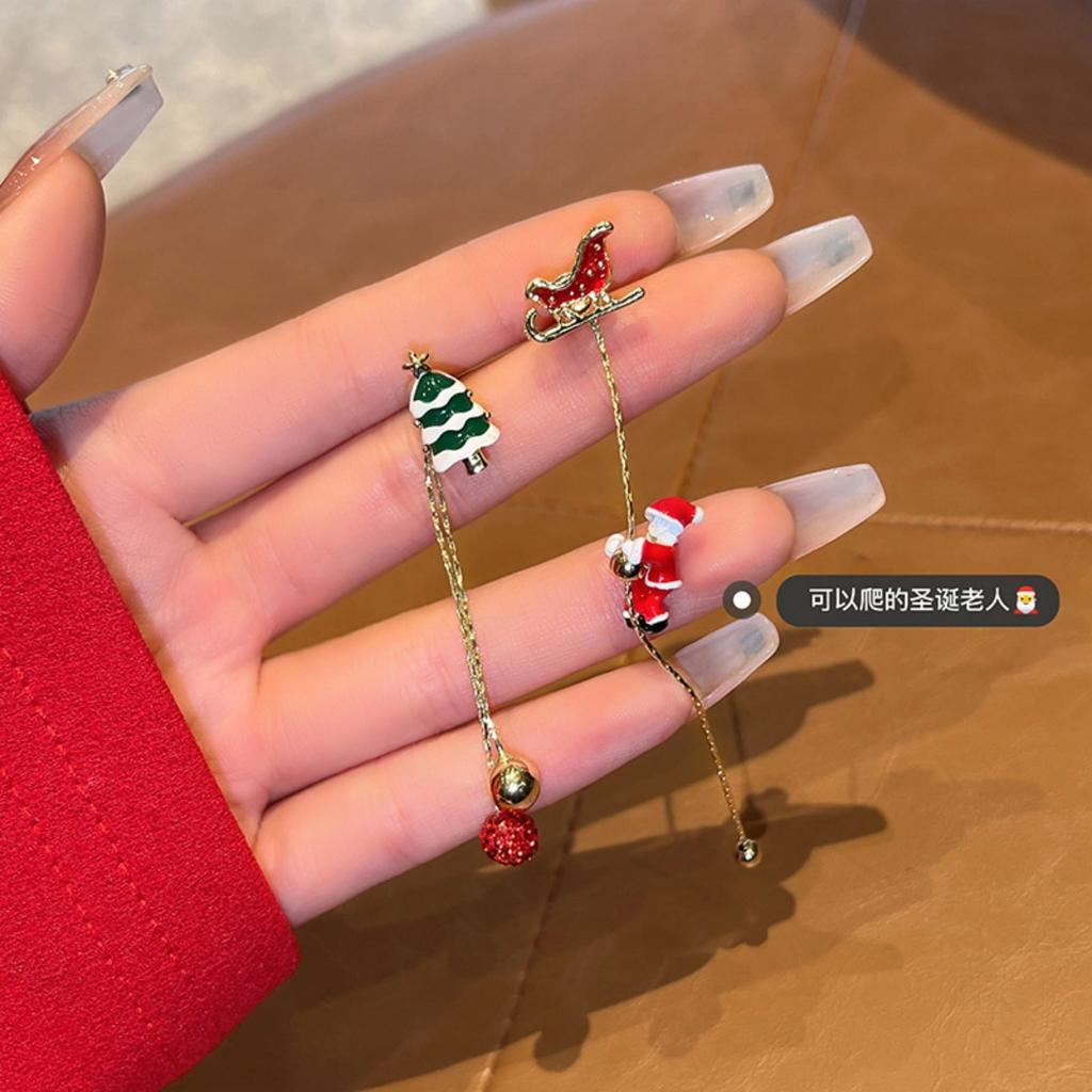 Christmas Tree Sleigh Sock Hat Dangle Earrings Cute Crawling Santa Claus Snowflake Fringe Drop Earrings For Women Men Jewelry