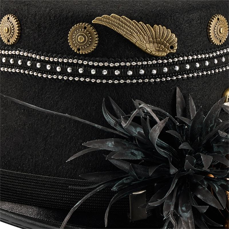 Gothic Geared Studded Hat for Coser Steampunk Gothic For Costume Parties Halloween Event Photo Props