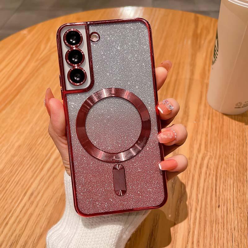 

Samsung S24ultra Magnetic Suction Phone Case Electroplated Transparent Flash Powder S25Edge Gradient Full Inclusive S21FE Set Samsung S25 FE