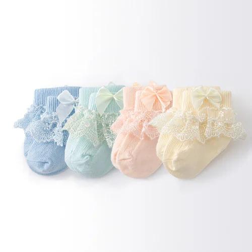 4Pairs/lot Newborn Baby Socks For Girls Cotton Lace Infant Girls Sock Princess Bow Toddler Baby Girls Socks Spring 0-24M