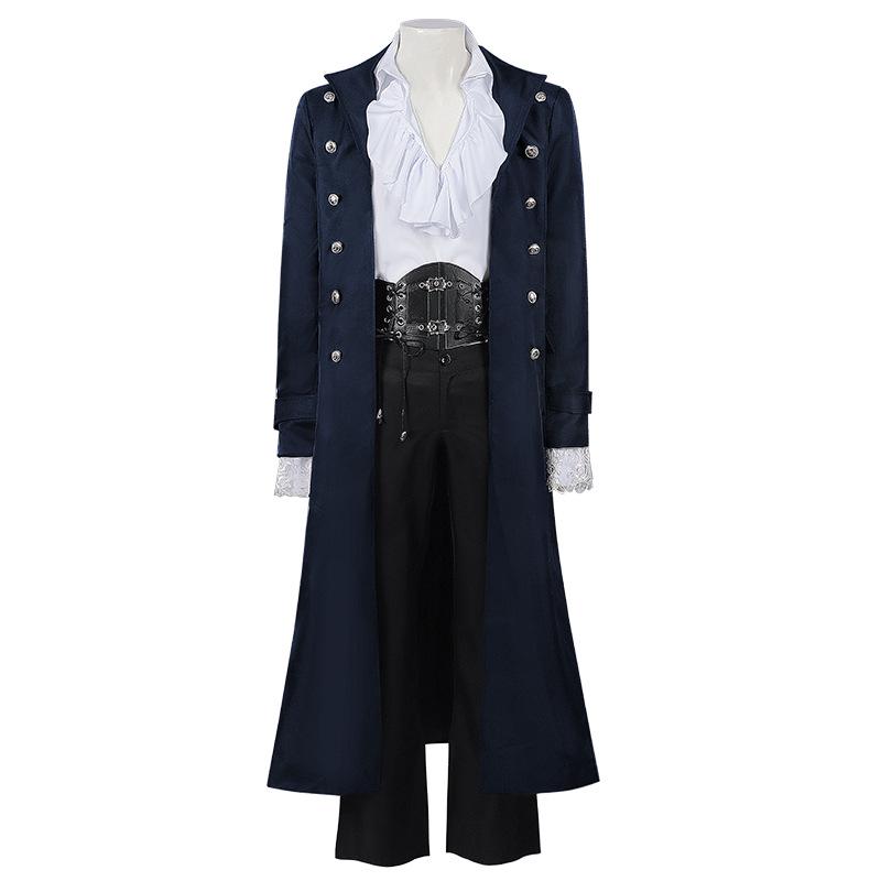 Mantian Yu Men's Steampunk Retro Long Coat Trench & Victorian Shirt Set