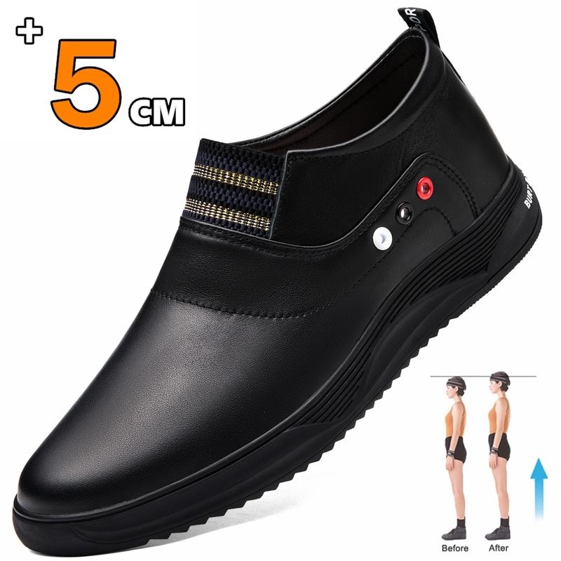 Men Genuine Leather Casual Elevator Shoes 5cm Hidden Lift Sneakers Comfortable Breathable Height Increase Business Office Sports