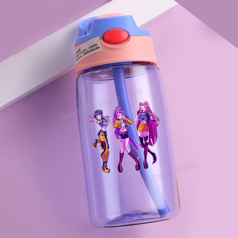 KPop Demon Hunters Kids Water Bottle Outdoors Sport Zoey Mira Rumi Girl Straw Cup Portable Plastics Drink Bottle Birthday Gift
