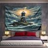 Lighthouse Amidst Stormy Waves Pattern Wall Hanging Tapestry Decorative Tapestry Home Decor for Bedroom and Living Room