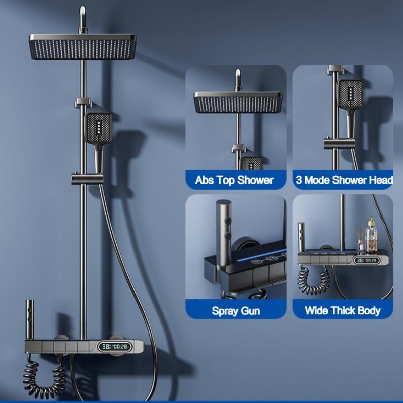Temperature Display Shower Set System Wall Mount 4 Function Piano Key Rainfall Hot Cold Bathtub Shower Faucet Set For Bathroom