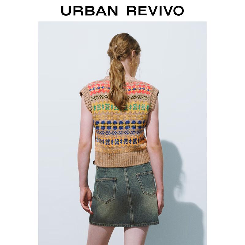 UR Dam Retro Färgblock V-ringad Stickad Väst