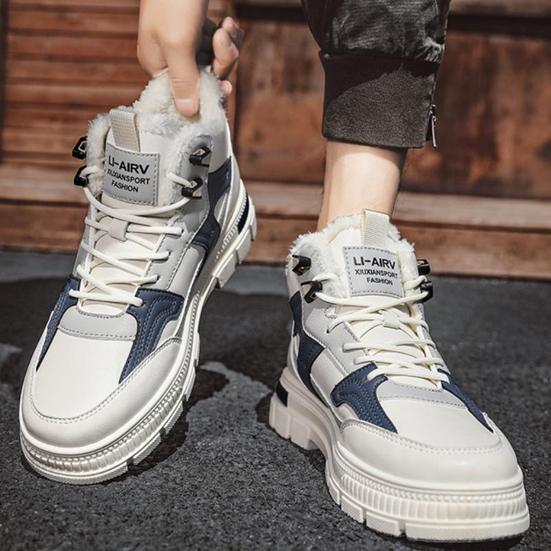 Cizme de zăpadă pentru bărbați Iarnă cu platformă Calde cu blană Glezna Scurte Modă cu șireturi Casual Cizme pentru bărbați Exterior Antiderapante Pantofi de bumbac Adidași