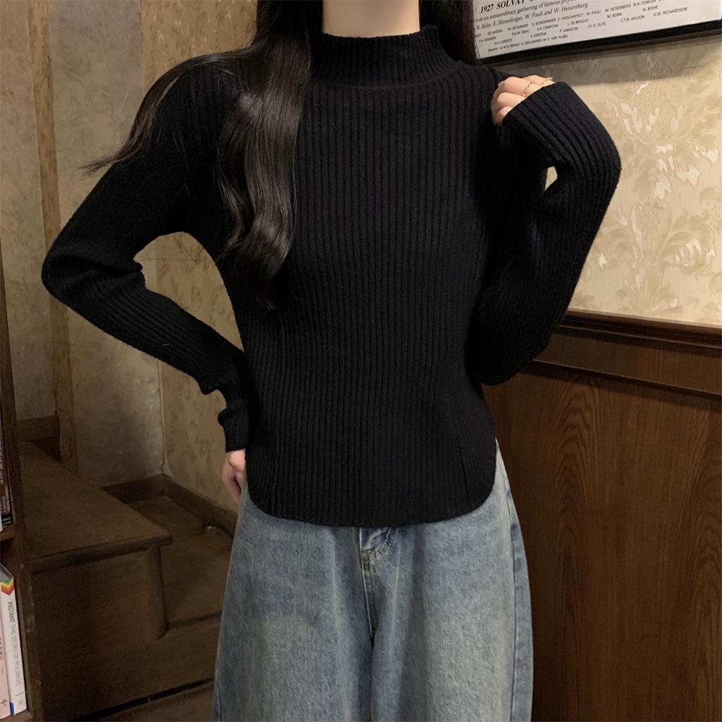 Women's Autumn and Winter Solid Colour Pullover Knitted Slim Half High Neck Sweater
