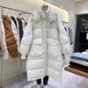 Down Jacket Women's Medium and Long Hooded Thickened Large Size Loose Quilt Winter White Duck Down Threaded Cuff Jacket