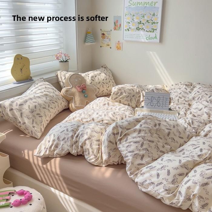 A-class cotton wash set, four-piece set with double-layered gauze bedsheet, duvet cover, and bed skirt, suitable for all seasons