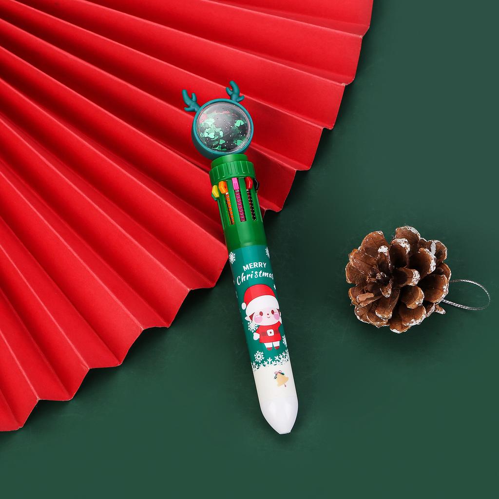 1 Pcs New Christmas Santa Press‑Type Ballpoint Pens 10‑Color 0.5mm Multicolour Pen Student School Xmas Stationery Supplies