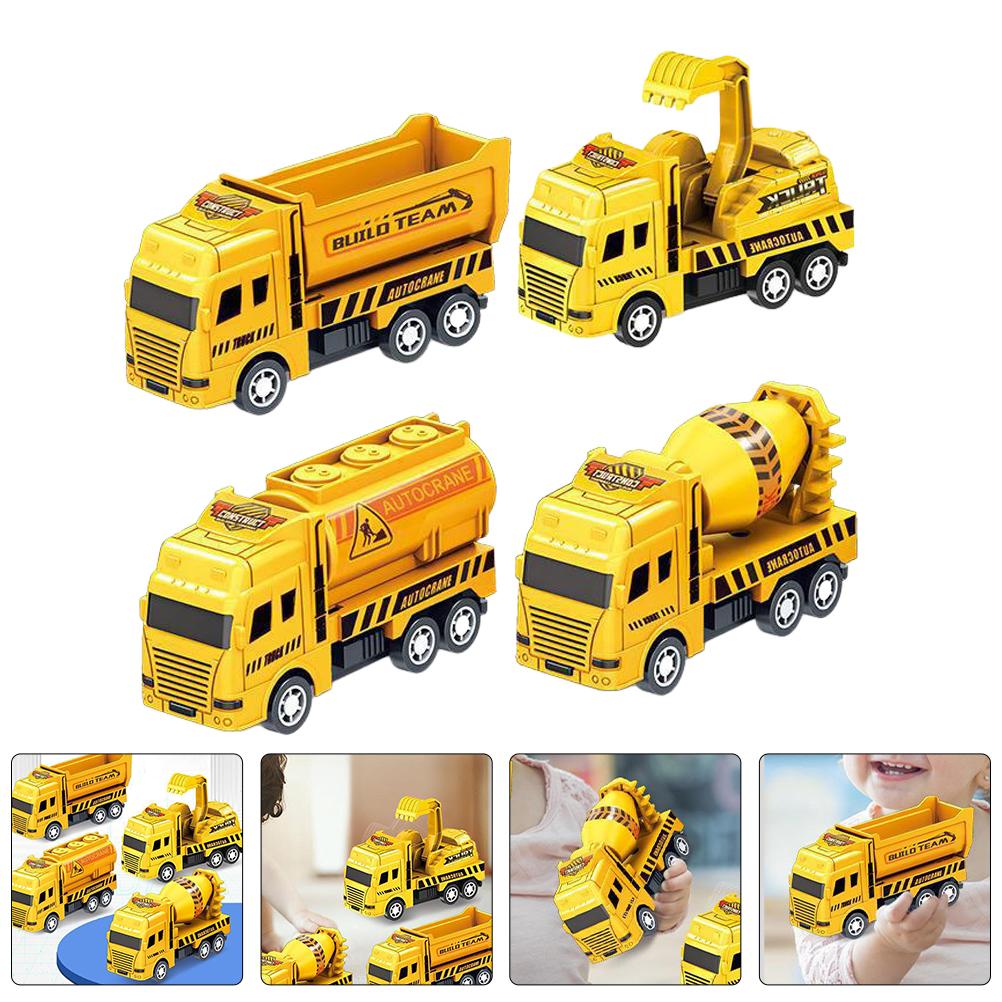 4 Pcs Pull Back Engineering Vehicle Childrens Toys Kids Small Truck Construction Mini Cars Model