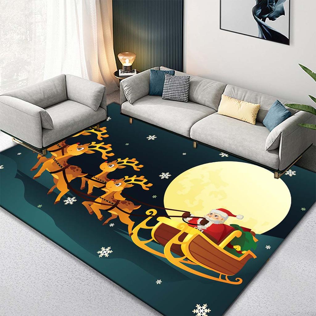 Festive Christmas Pattern Carpet: Floor Mat Crystal Velvet, Non-slip, Hand Washable, Suitable for Living Room or Bedroom Decor